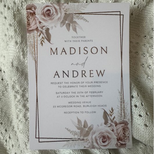 赤面&バラゴールドフォイルエレガントウェディング 箔招待状