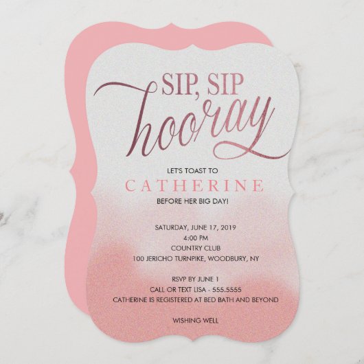 赤面&バラフォイフェイクル， Sipホーレイブライダルシャワー 招待状 (正面/裏面)