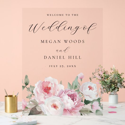 赤面&バラ植物性フローララージ結婚ズサイン アクリルサイン (ウェディング)