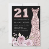 赤面&バラ金ゴールドガウン21歳の誕生日パーティー 招待状 (正面)
