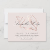 赤面&バラ金ゴールドコンチウェディング日付を保存 マグネット招待状 (正面)