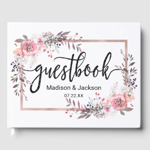 赤面&バラ金ゴールドフレームフローラ結婚ズモノグラム ゲストブック