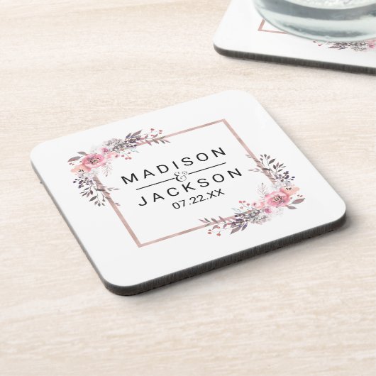 赤面&バラ金ゴールドフレームフローラ結婚ズモノグラム コースター (左側)