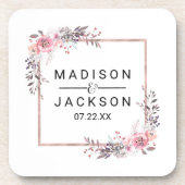 赤面&バラ金ゴールドフレームフローラ結婚ズモノグラム コースター (正面)