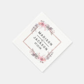 赤面&バラ金ゴールドフレームフローラ結婚ズモノグラム スタンダードカクテルナプキン (角)