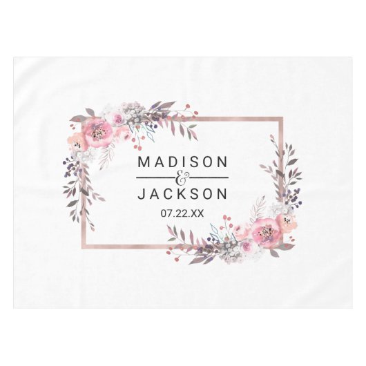 赤面&バラ金ゴールドフレームフローラ結婚ズモノグラム テーブルクロス (正面(横))