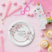 赤面&バラ金ゴールドフレームフローラ結婚ズモノグラム ペーパープレート (パーティー)