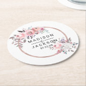 赤面&バラ金ゴールドフレームフローラ結婚ズモノグラム ラウンドペーパーコースター (アングル)