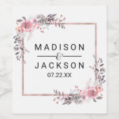 赤面&バラ金ゴールドフレームフローラ結婚ズモノグラム ワインラベル (シングルラベル)