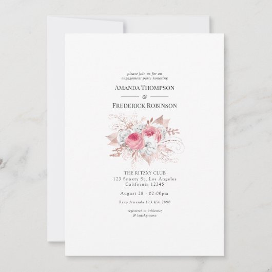 赤面&バラ金ゴールドフローラとレース婚約パーティ 招待状 (正面)