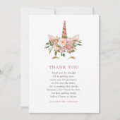 赤面&バラ金ゴールドユニコーンベビーシャワーありがとう サンキューカード (正面)