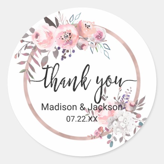 赤面&バラ金ゴールド額水彩結婚式の引き出物 ラウンドシール (正面)