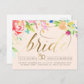 赤面 |バラ&金ゴールドダイヤモンドリングや輪ブライダルシャワー インビテーションポストカード (正面/裏面)