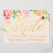 赤面 |バラ&金ゴールドダイヤモンドリングや輪ブライダルシャワー 箔招待状 (正面)