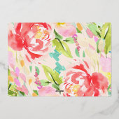 赤面 |バラ&金ゴールドダイヤモンドリングや輪ブライダルシャワー 箔招待状 (裏面)