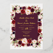 赤面&バーエレガントグンディバラフローラブーケ金ゴールド 箔招待状 (正面)