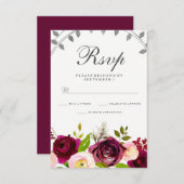赤面&バーガンディフローラウェディングRSVP 出欠カード (正面/裏面)