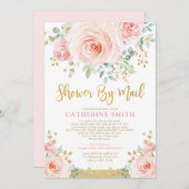 赤面·ピンかわいらしク·フローラ·ガール·ベビー·シャワー·バイ·メール 招待状 (正面/裏面)