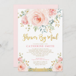 赤面·ピンかわいらしク·フローラ·ガール·ベビー·シャワー·バイ·メール 招待状