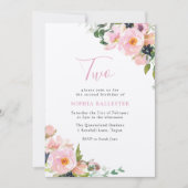 赤面&ピンクフラワーガールズ2nd誕生日パーティー写真 招待状 (正面)