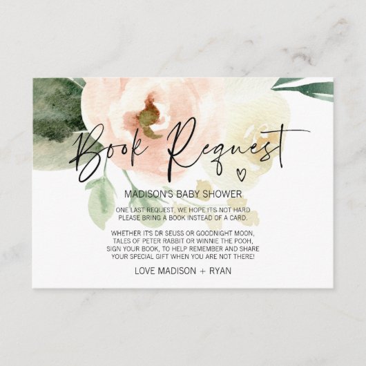 赤面·ピンク·ガール·ベビー·シャワー·パーティーブック·リクエスト エンクロージャーカード (正面)
