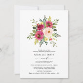 赤面·ピンク·フローラのリ結婚ハーサル·ディナー 招待状 (正面)