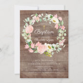 赤面·ピンク·素朴フローラ·ガールズ·バプテスマ 招待状 (正面)