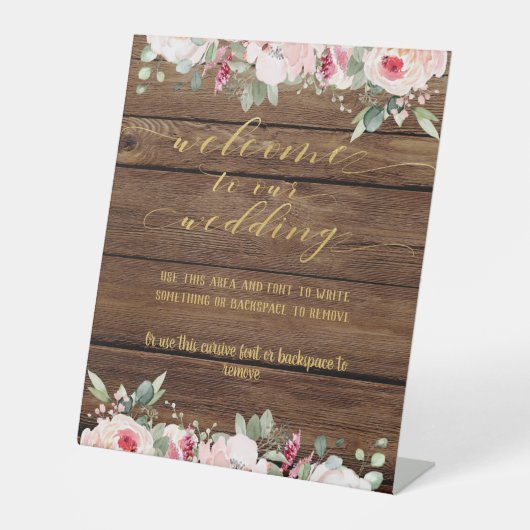 赤面·ピンク&金ゴールド·ファンシーフォント·カリグラフィ·ウェルカム 台座サイン (正面)