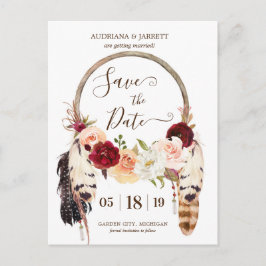 赤面&ピーチバラドリームキャッチャーBoho Save the Date ポストカード