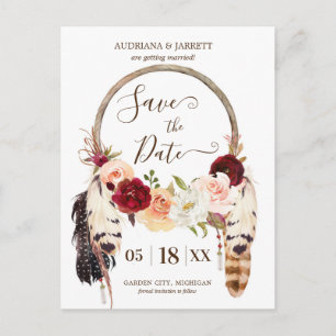 赤面&ピーチバラドリームキャッチャーBoho Save the Date ポストカード