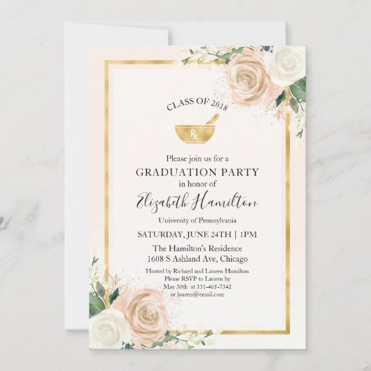 赤面&フォイル金ゴールド薬学学校グラッドパーティー写真 招待状 (正面)