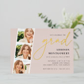 赤面 |フォトストリップ卒業パーティー金ゴールド 箔招待状 (立ち正面)