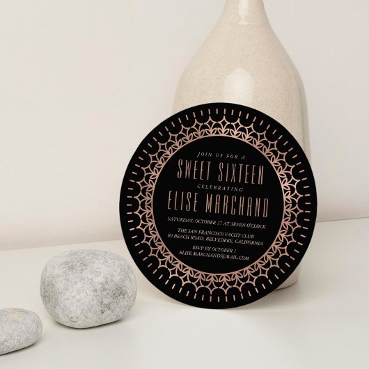 赤面&ブラックフェイクバラ金ゴールドデコSweet sixteen 招待状