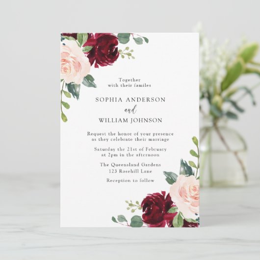 赤面&ブルガンディドリーム水カラーフローラ結婚ズ 招待状 (スタンド正面)