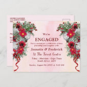 赤面、ブルゴーニュとセージ葉婚約 インビテーションポストカード (正面/裏面)