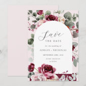 赤面&ブルゴーニュフローラユーカリプトゥスプ結婚リグ セーブザデート (正面/裏面)