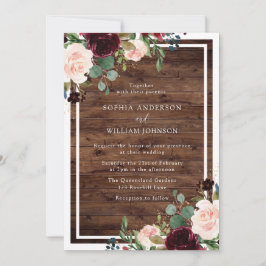 赤面&ブルゴーニュ水素朴色ウッド結婚ズ 招待状