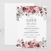 赤面&ブルゴーニュ牡丹バラ結婚式の日付を保存 招待状 (正面/裏面)