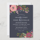 赤面&ブルゴーニュ – ダークブルー結婚式招待状 招待状 (正面)