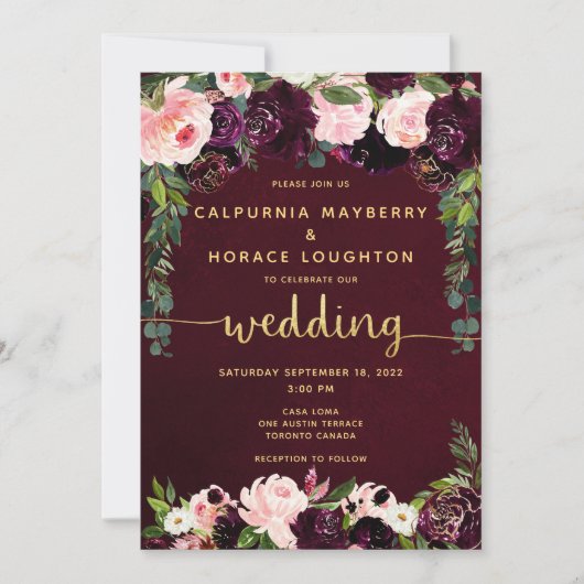 赤面·ブルゴーニュ·パレード·金ゴールド·カ結婚リグラディズ 招待状 (正面)