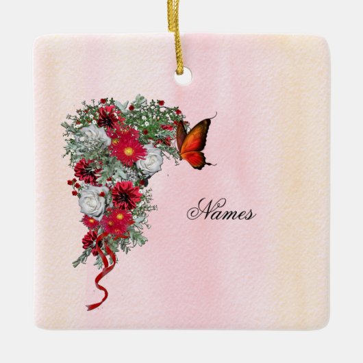 赤面、ブルゴーニュ、ホワイトローズブークオールオーバーPr セラミックオーナメント (正面)