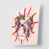 赤面、ブルゴーニュ、ホワイトローゼズブーケ スクエア壁時計 (傾斜)