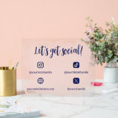 赤面&ブルーウォーター色でソーシャルをゲット アクリルサイン (ウェディング)