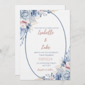 赤面&ブルーバラ金ゴールドロマンス結婚式招待状 招待状 (正面/裏面)