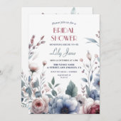 赤面&ブルーヴィンテージフローラブライダルシャワー 招待状 (正面/裏面)