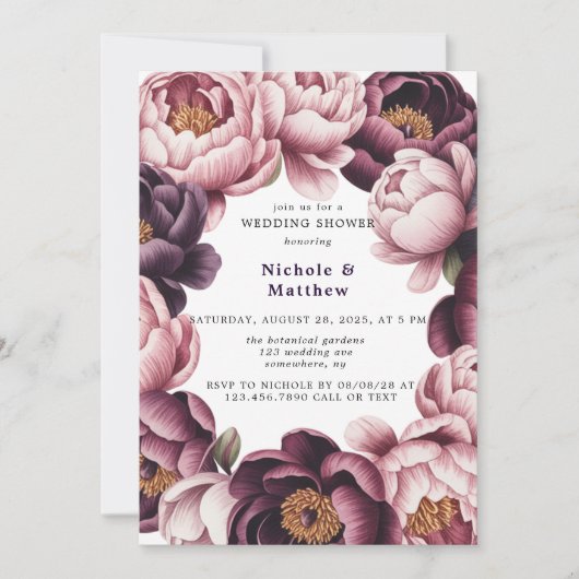 赤面&プラムピーニーリースウェディングシャワー 招待状 (正面)