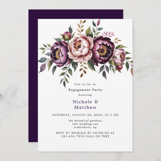 赤面&プラムピーニーリース婚約パーティ 招待状 (正面/裏面)