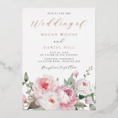 赤面&ホワイトボタニカルフローラ結婚ズバラ金ゴールド 箔招待状 (正面)