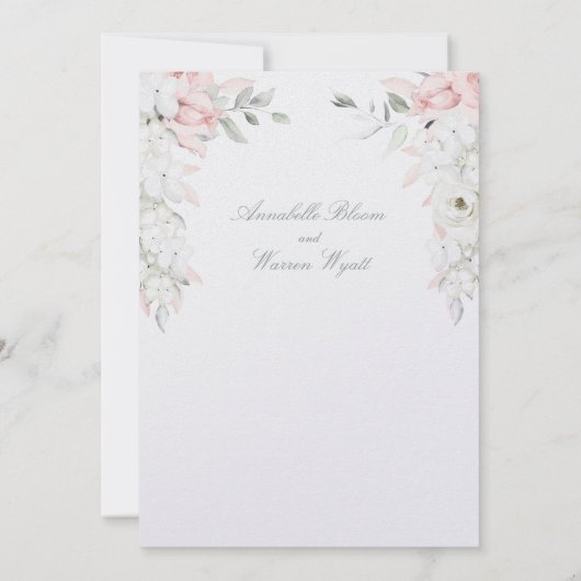 赤面&ホワイトローズフローラ庭園の結婚式パール 招待状 (裏面)