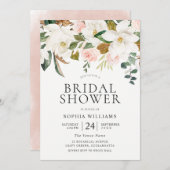 赤面&ホワイト花模様エレガントブライダルシャワー 招待状 (正面/裏面)